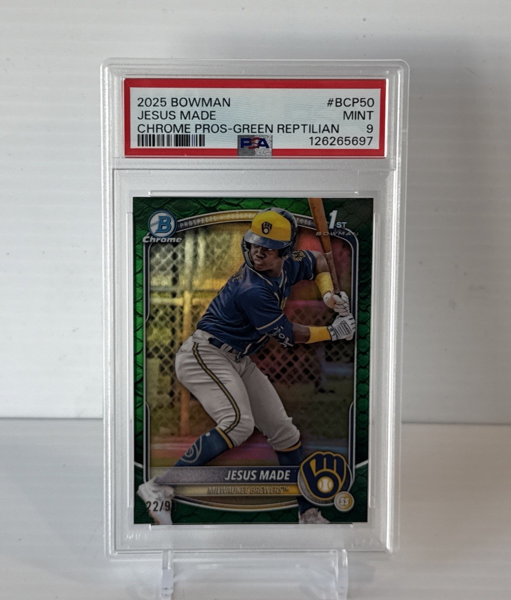 2025 Bowman Jesus Made Chrome Reptilian Green Refractor 1st 22/99 PSA 9 Mint