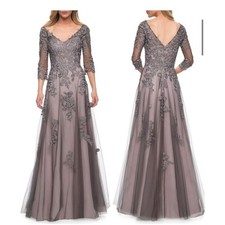 LA FEMME Lace Tulle Embroidered A-Line Gown Size 4 NWT