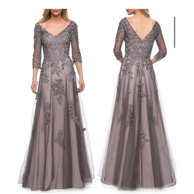 LA FEMME Lace & Tulle Embroidered A-Line Gown Size 4 NWT