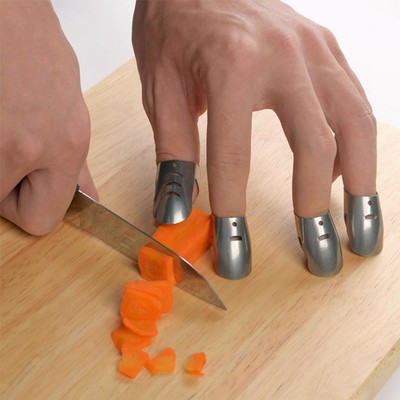 4 Stück Edelstahl Slice Chop Safe Finger Handschutz Ärmel Küche