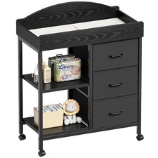 YeTom Baby Changing Table Dresser w/3 Drawers,2 Shelves -Black