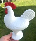 Vtg WESTMORELAND Milk Glass STANDING ROOSTER w/ Painted Comb CANDY, Hen on Nest