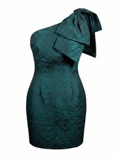 NWT WNTRMSE Green & Black Henna Dress Jacquard One Shoulder Bow Accent, Size 2