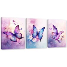 ARTZGX 3 Piece Purple Butterfly Canvas Wall Art Butterfly Pictures Wall Decor...