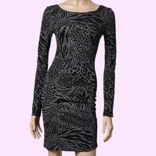 ALICE + OLIVIA Black Gray Animal Print Long Sleeve Bodycon Mini Dress