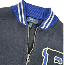 Polo Ralph Lauren Boys Jacket Size 14-16 Blue Full Zip Varsity Letter P Sweater