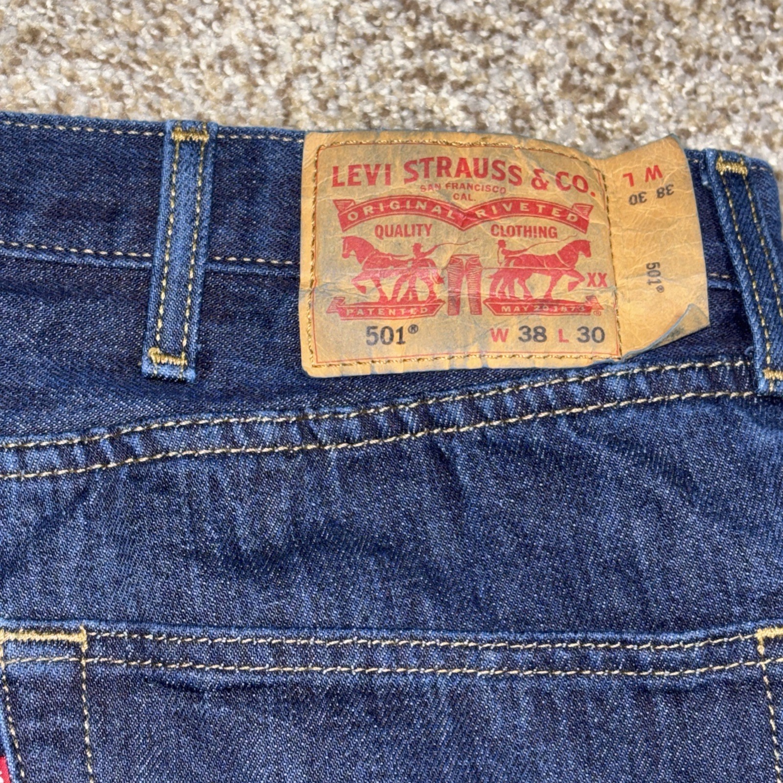 Levis 501 Jeans Mens Tag 38x30 Fits 38 X 29 Blue Straight Button Fly Dark Denim - View 18