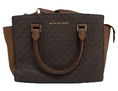 Michael Kors Selma Medium Top Zip Satchel Crossbody Brown Logo NWT $398