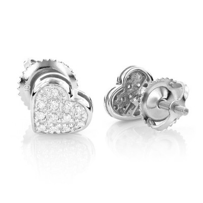 Kleine Herz-Ohrringe Damen 10 Karat Gold pave rund Diamant 0,1 kt