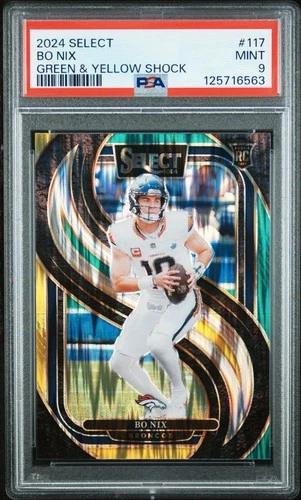 2024 Panini Select - Premier Level Bo Nix #117 Green & Yellow Shock Prizm (RC)