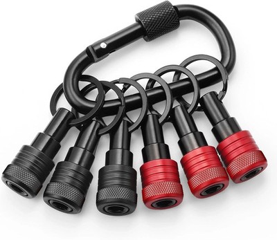 Non-Slip Bit Holder 6Pc, 1/4'' Drill Bit Holder Key Chain with Carabiner
