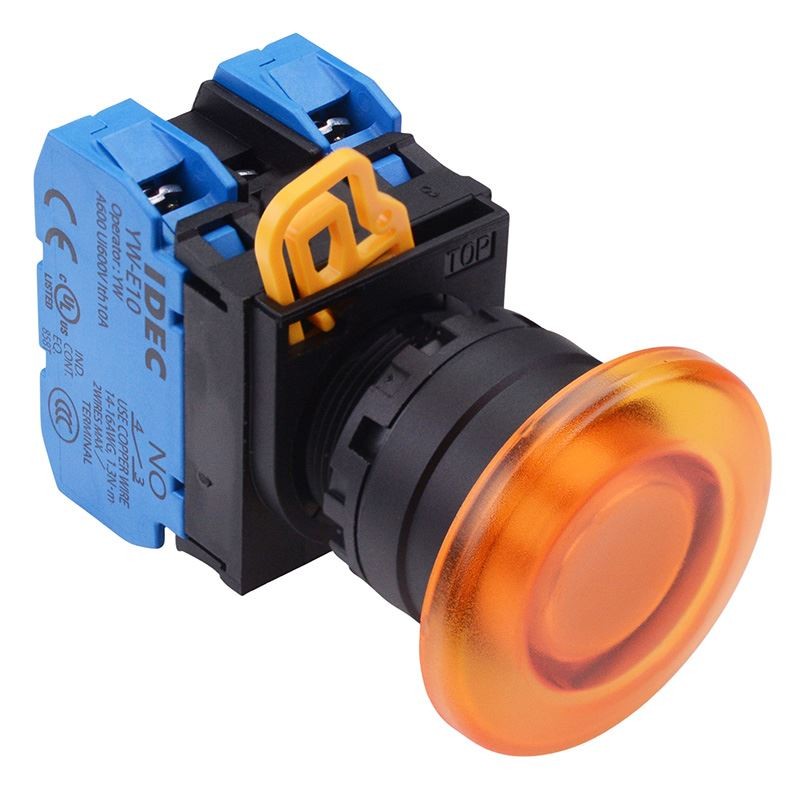 IDEC Amber 12V illuminated 22mm Mushroom Momentary Push Button Switch 2NO IP65