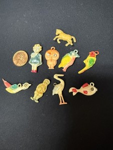 Crackerjack Gumball Lot of 9 Mixed Charm Prizes Celluloid Mini Toys