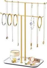 pickpiff Necklace Holder Jewelry Organizer Stand – 2‑Tier T‑Bar Gold 