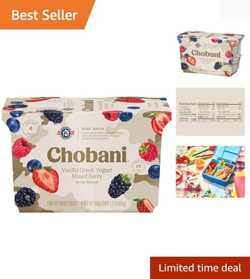 Delicious 5.3oz Low-Fat Greek Yogurt: Natural Mixed Berry Delight, 4-Pack