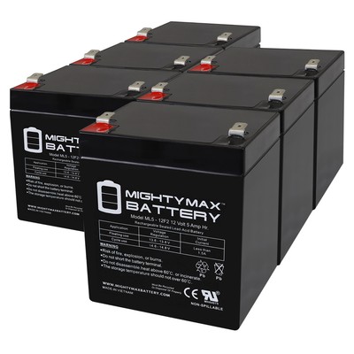 Mighty Max 12V 5Ah F2 SLA Replacement Battery for Brinks PK1250F2 - 6 Pack