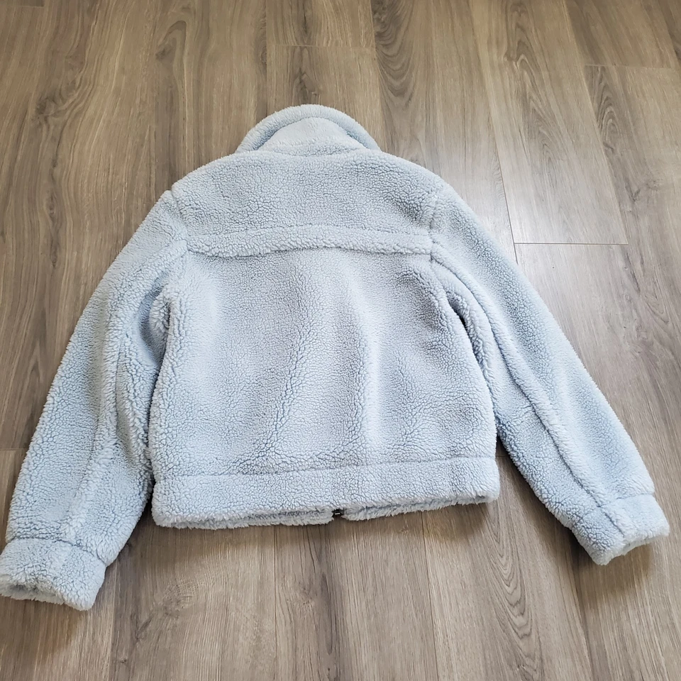 GAP Sherpa Jacket Womens XS Light Blue Faux Shearling Full Zip Fuzzy Cozy Winter - Image 2 of 4