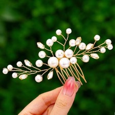 Wedding Pearl Hair Comb Bridal Rhinestone Headpieces Crystal Hair Piece Gold