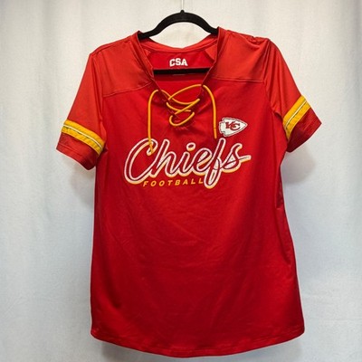 Kansas City Chiefs Jersey Shirt CSA Womens Medium Red Lace Up Rhinestone Graphic