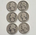 A lot of 6 - 90% Silver Washington Quarters – 1930s Junk Silver - Free Shipping