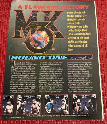 Mortal Kombat 3 Round 1 Nintendo Print Ad Poster Art 8 x 10.5 