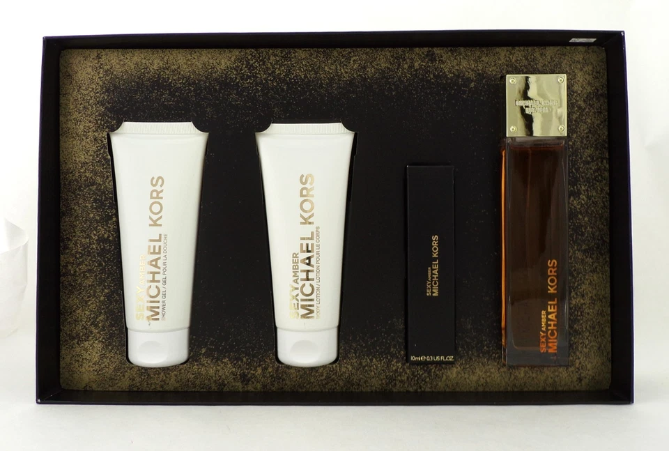 Sexy ámbar de Michael Kors conjunto de 4 piezas para mujer 3,4 oz. EDP Spray + Viaje + Lote + Gel Foto 3 de 4