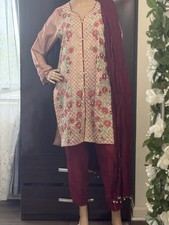 Pakistani Party Wear Pink Cotton Net Embroidered Kameez Fancy Ready To Wear