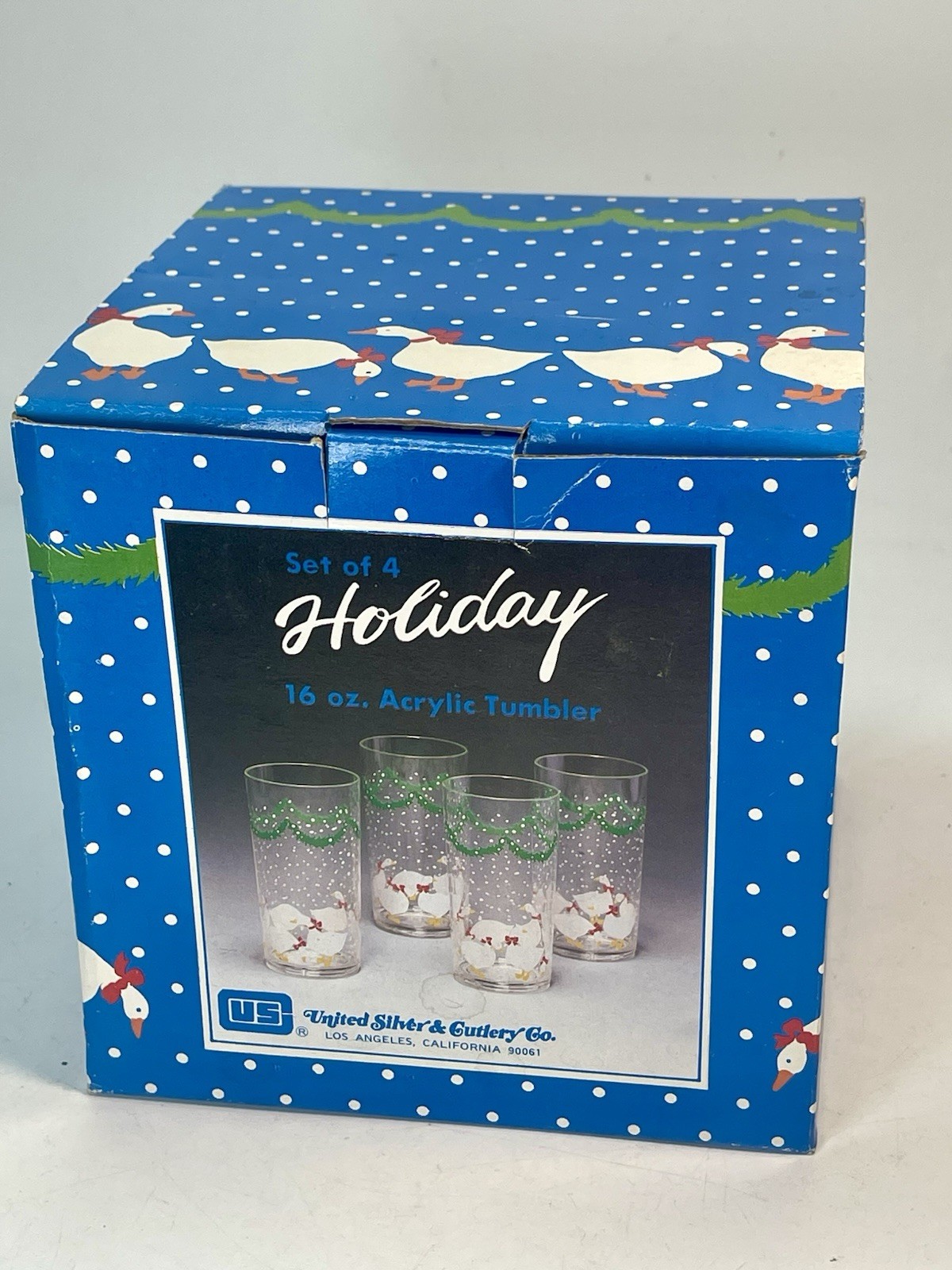 Vintage Set of4 Christmas Holiday Goose 16oz acrylic old fashion glasses Plastic