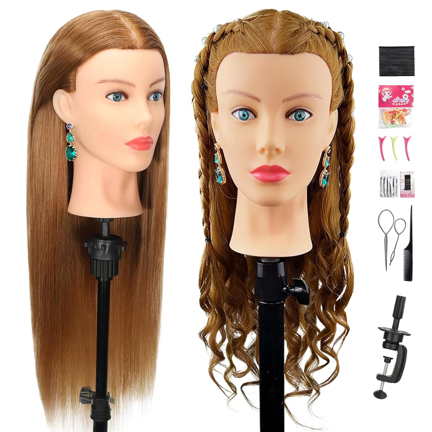 Mannequin Head Human Hair- Cosmetology Manikin Doll Head with 80% Real Hair for 