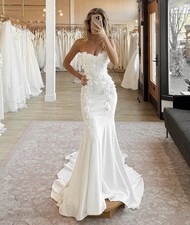 Mermaid Lace Wedding Dress Flower Stunning Sleeveless Corset Elegant Bridal Gown