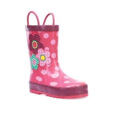 Rain Boots with Pull on Handles for Toddlers and 3 Little Kid Flower Cutie