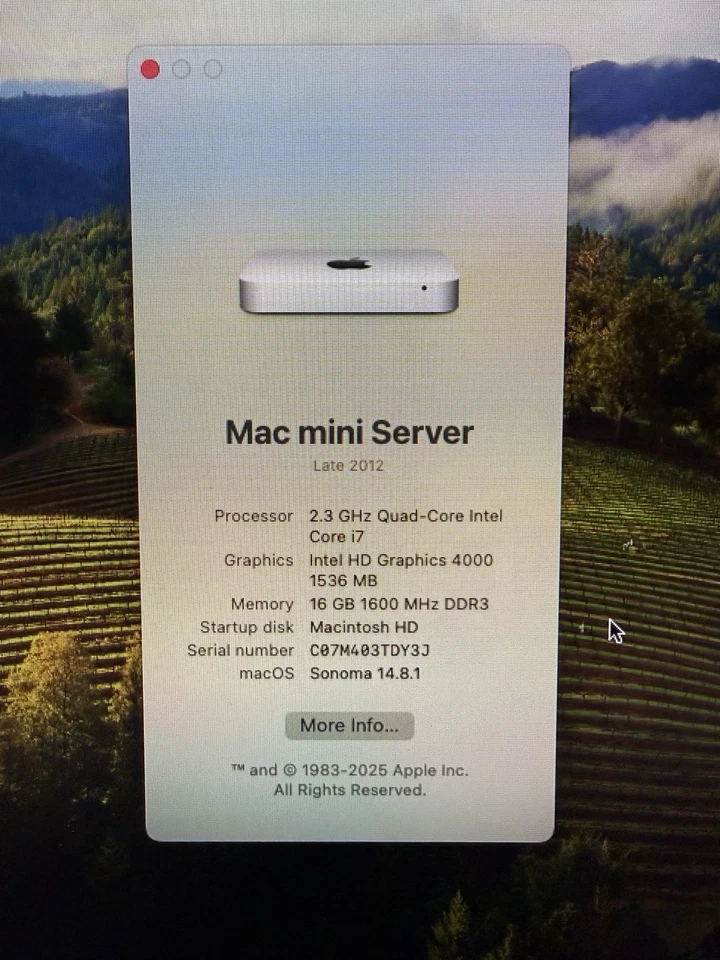 Apple Mac Mini Server 2.3 GHz i7 16GB RAM 2x 250GB Late 2012 A1347 Sonoma - Image 2 of 4