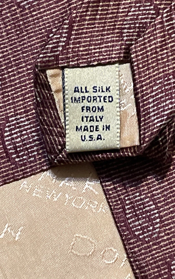 Corbata Donna Karan Signature Para Hombres Marrón Seda Cuello Hecha en EE. UU. 58" x 3.75" Foto 4 de 4