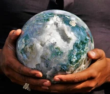 Rare 18 CM Natural Druzy Moss Agate Crystal Healing Power Aura Meditation Sphere