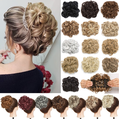LARGE THICK Curly Wedding Chignon Messy Bun Updo Clip in Hair Piece  Extension b1