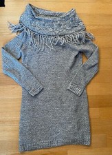 Maurices Sweater Dress Cowl Fringe Neck Grey L