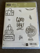 Retired Stampin' Up "GOING FAR" Unmounted Rubber Stamp Set, Suitcase Globe, NEW