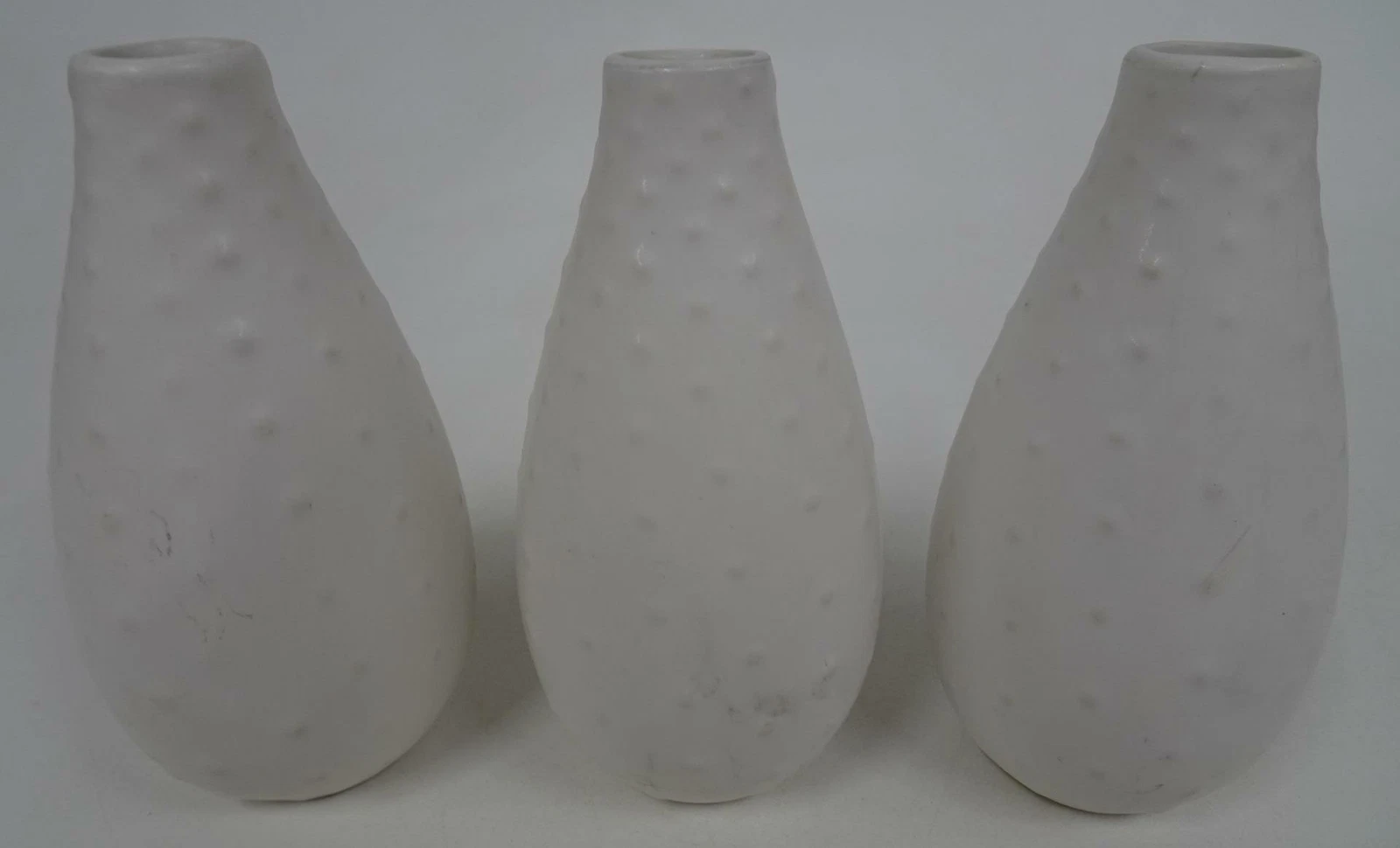 Set 3 Matching White Ceramic Beaded Teardrop 5 1/2" Bud Vases