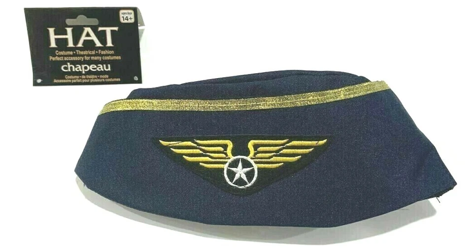 STEWARDESS HAT Flight Attendant Cap Blue Military Costume Women Airplane Wings - Image 3 of 4