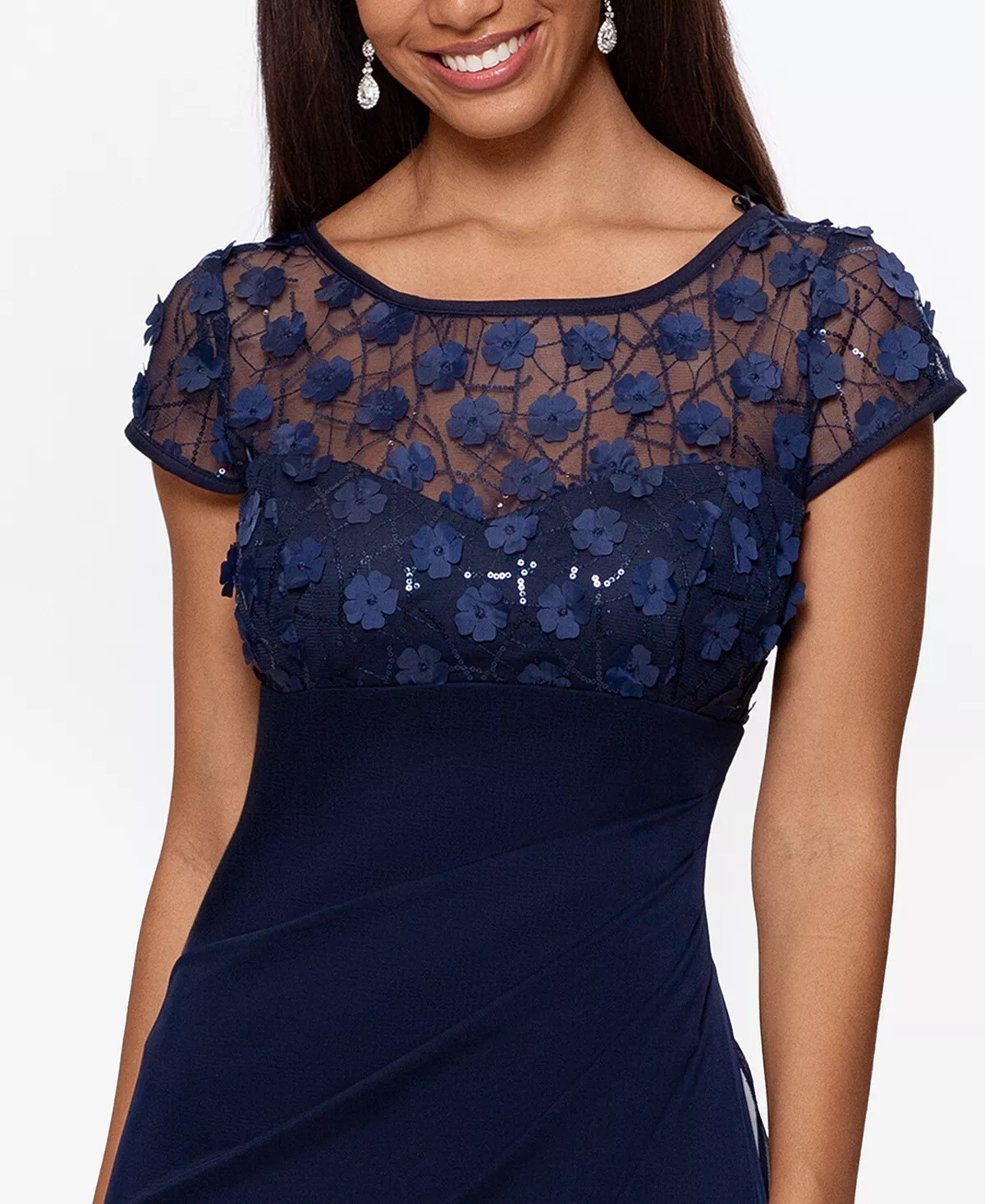 XSCAPE Plus Size 3DFloral Gown Navy Blue Size 18W 219 eBay