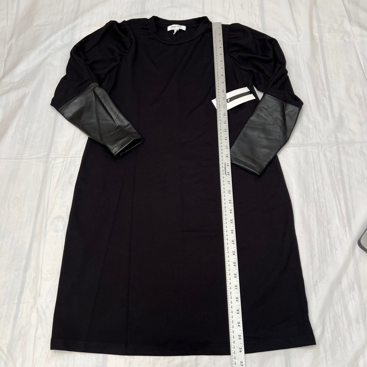 Nine West Women's Faux Leather Long Sleeve Black Short Dress Size 10 | eBay