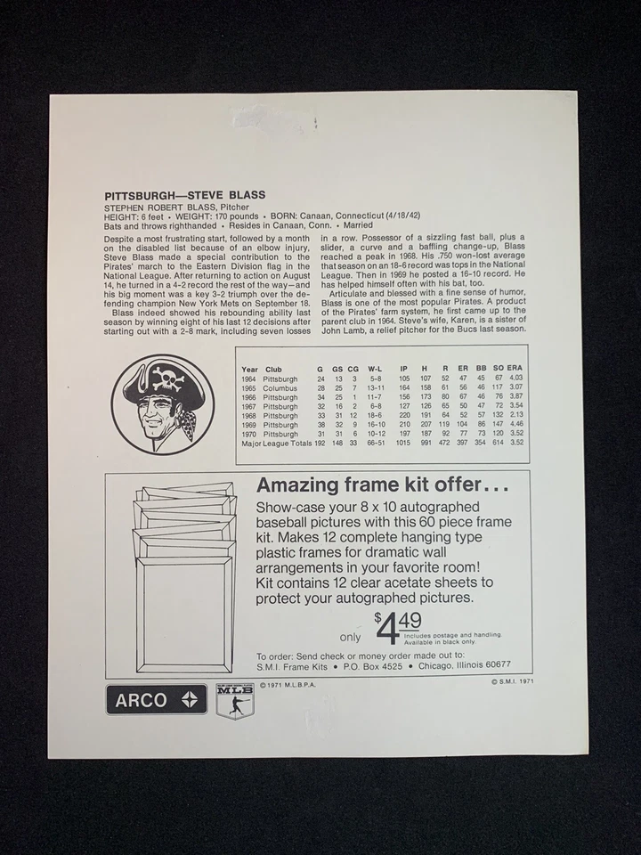 Vintage 1971 Pittsburgh Pirates Steve Blass Pre-Print Autographed 8x10 Photo - Image 2 of 2