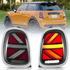 Vland LED Tail Lights Smoked For 14-22 Mini Cooper Rear Lamps w/ Trim Chrome L+R