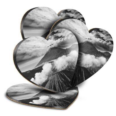 4x Herz MDF Untersetzer - BW - Mount Bromo Volcano Indonesia #41592