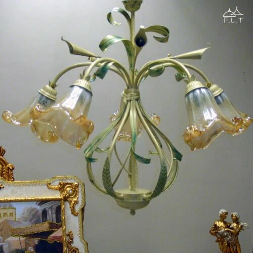 Lampadari da soffitto verde in vetro di murano