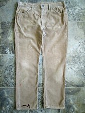 VTG Original Distressed Pants 38x31 Corduroy Khaki Tan Slight Tapered Leg Hippy