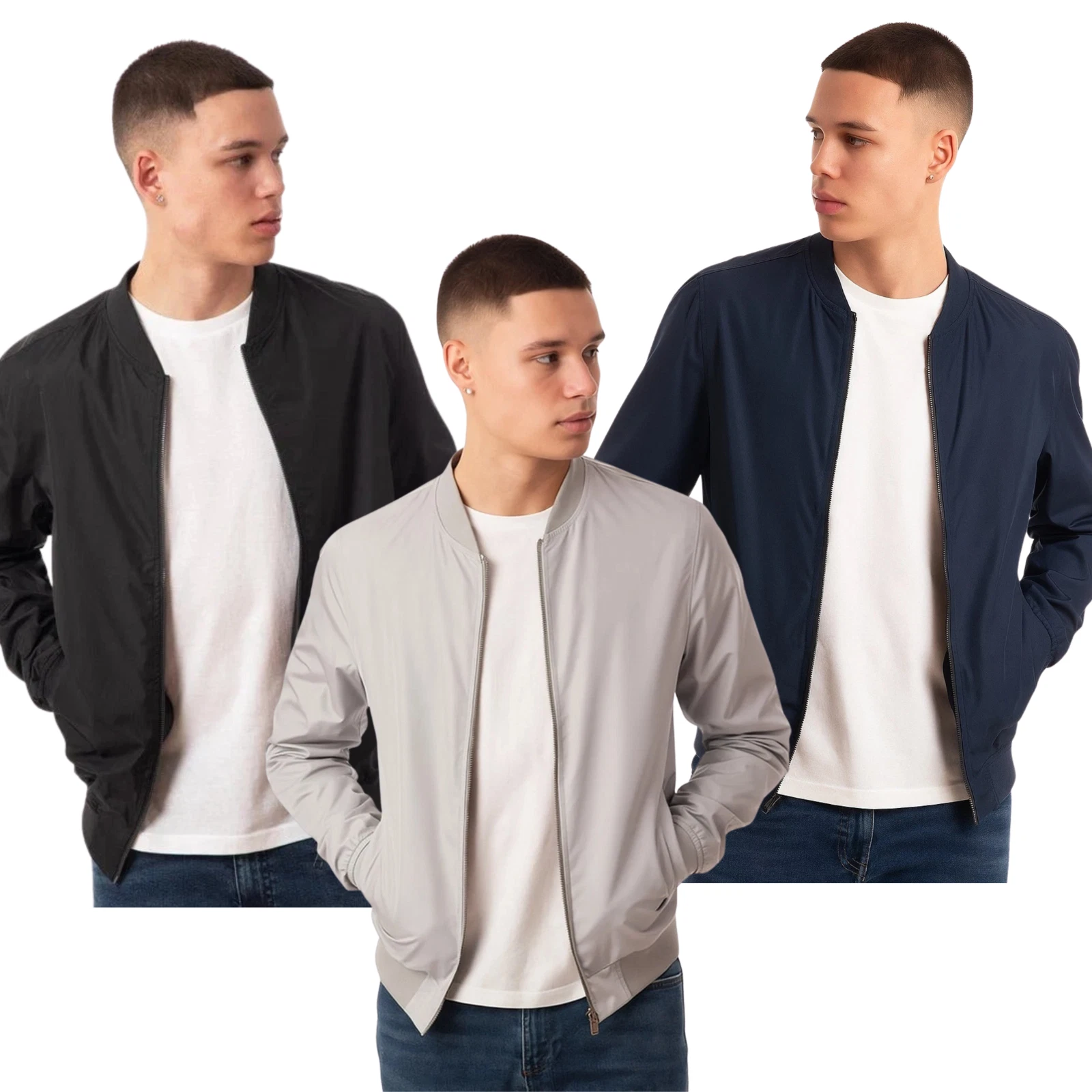 Soul Star Mens Lightweight Bomber Jacket Casual Slim Fit Zip Up Streetwear Coat