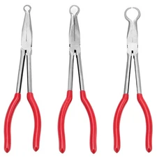3-Piece Long Reach Hose Grip Pliers Set with Serrated Jaws Offset Spark Plug