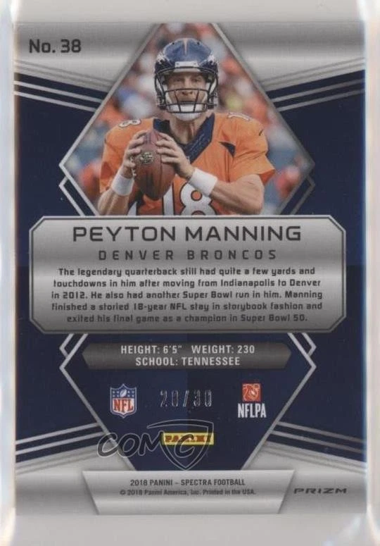 2018 Panini Spectra Neon Green Prizm /30 Peyton Manning (Broncos) #38 HOF - Image 2 of 2