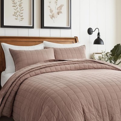 EVERGRACEHOME King Quilt Set 108''x96'' 100% Cotton Box Stitch 3PC Coverlet New